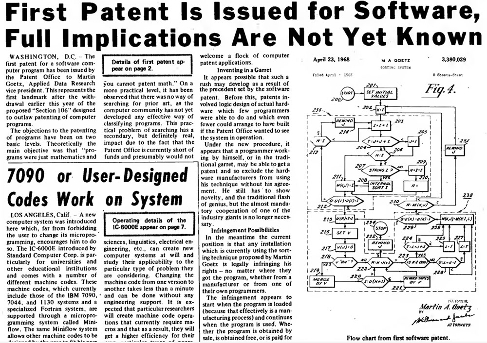 The first software patent covered in the press of the time